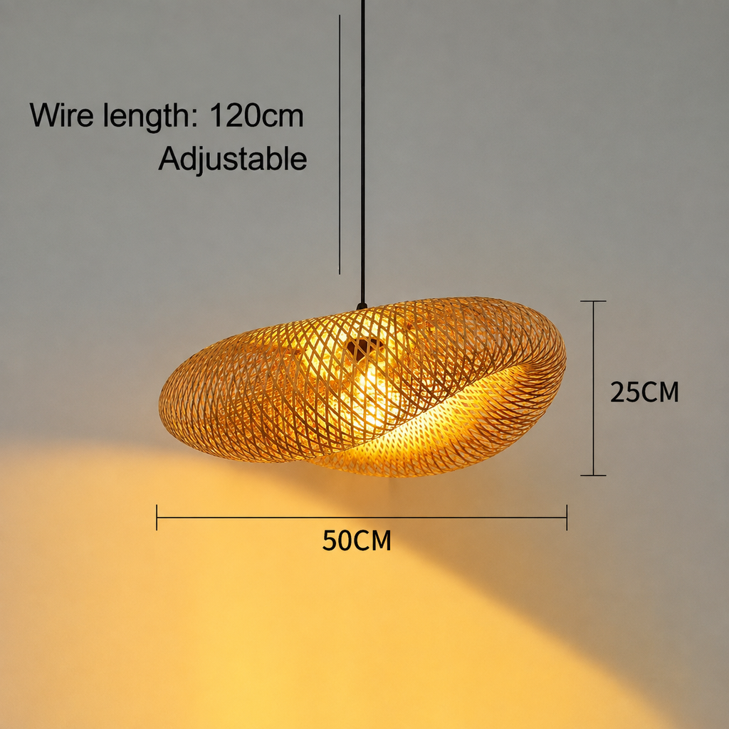 Woven Bamboo Pendant Light – Modern Rattan Ceiling Lamp
