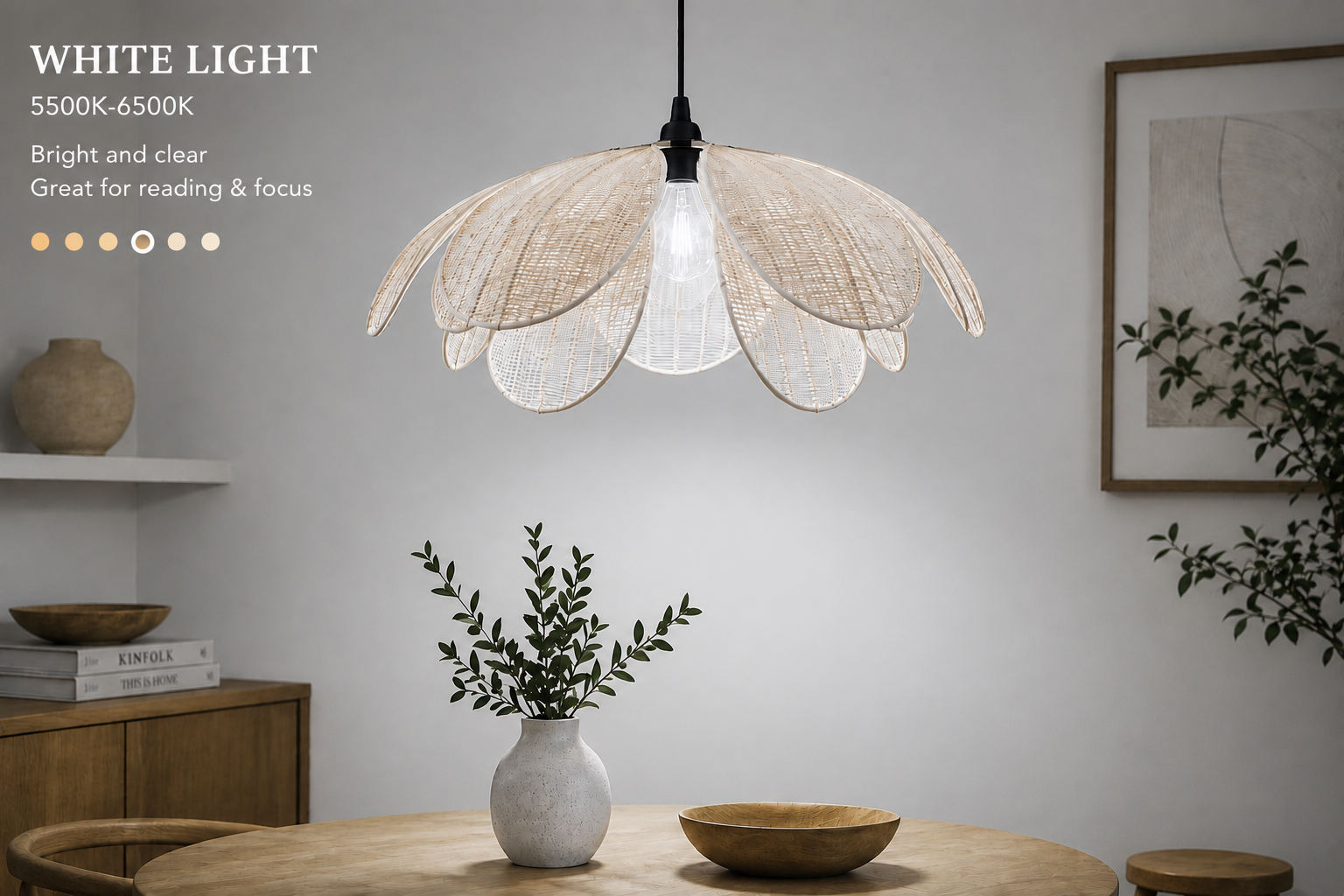 Woven Rattan Pendant Light Modern Flower Ceiling Lamp